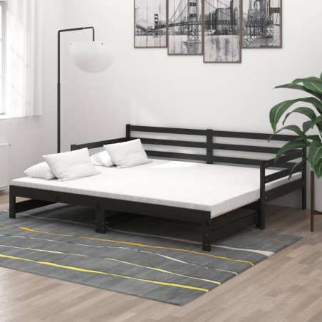 vidaXL Dormeuse Estraibile 2x(90x200) cm Nera in Massello di Pino
