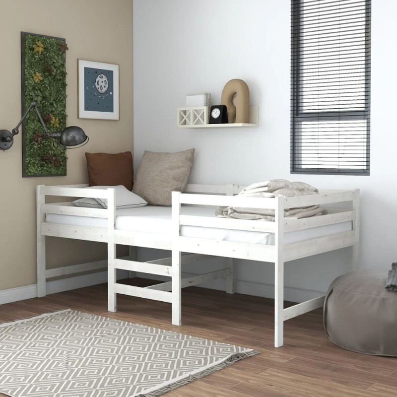 vidaXL Letto Rialzato con Materasso 90x200 cm Bianco Massello di Pino vidaXL Letto Rialzato con Materasso 90x200 cm Bianco Massello di Pino