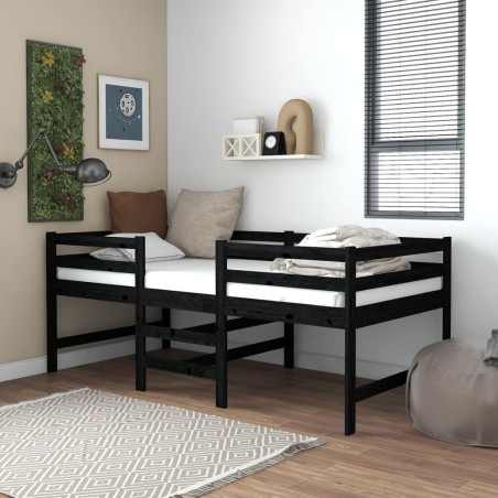 vidaXL Letto Rialzato con Materasso 90x200 cm Nero in Massello di Pino