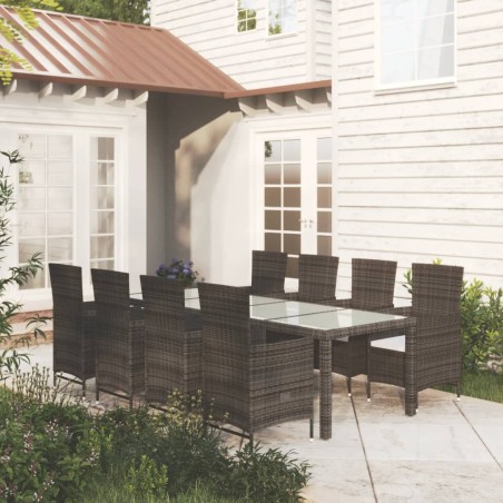 vidaXL Set da Pranzo da Giardino 9 pz con Cuscini Polyrattan Marrone