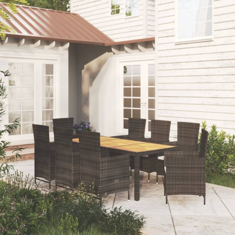 vidaXL Set Mobili da Giardino 9 pz con Cuscini in Polyrattan Nero vidaXL Set Mobili da Giardino 9 pz con Cuscini in Polyrattan Nero