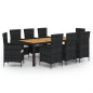 vidaXL Set Mobili da Giardino 9 pz con Cuscini in Polyrattan Nero vidaXL Set Mobili da Giardino 9 pz con Cuscini in Polyrattan Nero