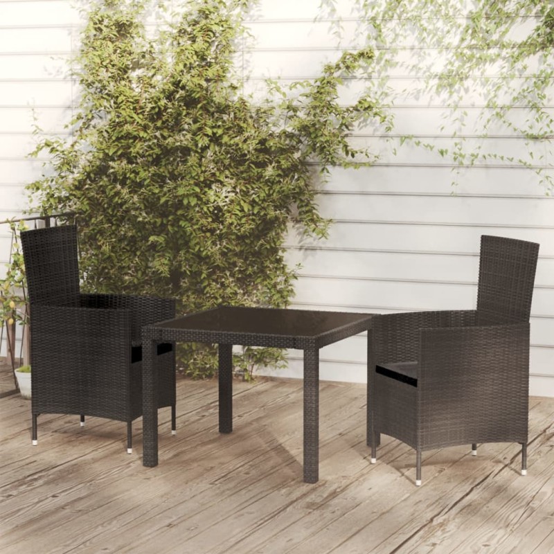 vidaXL Set Mobili da Giardino 3 pz con Cuscini in Polyrattan Nero vidaXL Set Mobili da Giardino 3 pz con Cuscini in Polyrattan Nero