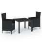 vidaXL Set Mobili da Giardino 3 pz con Cuscini in Polyrattan Nero vidaXL Set Mobili da Giardino 3 pz con Cuscini in Polyrattan Nero
