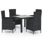 vidaXL Set da Pranzo da Giardino 5 pz con Cuscini in Polyrattan Nero vidaXL Set da Pranzo da Giardino 5 pz con Cuscini in Polyrattan Nero
