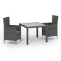 vidaXL Set da Pranzo per Esterni 3 pz con Cuscini in Polyrattan Grigio vidaXL Set da Pranzo per Esterni 3 pz con Cuscini in Polyrattan Grigio