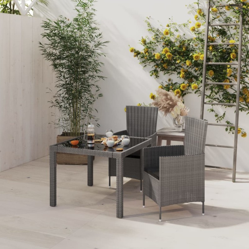 vidaXL Set da Pranzo per Esterni 3 pz con Cuscini in Polyrattan Grigio vidaXL Set da Pranzo per Esterni 3 pz con Cuscini in Polyrattan Grigio