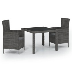 vidaXL Set da Pranzo per Esterni 3 pz con Cuscini in Polyrattan Grigio
