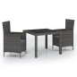 vidaXL Set da Pranzo per Esterni 3 pz con Cuscini in Polyrattan Grigio vidaXL Set da Pranzo per Esterni 3 pz con Cuscini in Polyrattan Grigio