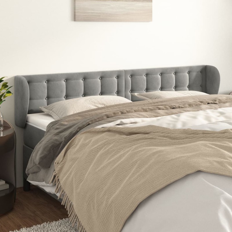 Testiera ad Orecchio Grigio Chiaro 163x23x78/88 cm in Velluto Testiera ad Orecchio Grigio Chiaro 163x23x78/88 cm in Velluto