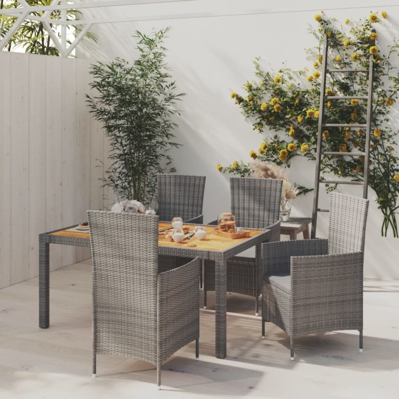 vidaXL Set da Pranzo da Esterno 5 pz con Cuscini in Polyrattan Grigio vidaXL Set da Pranzo da Esterno 5 pz con Cuscini in Polyrattan Grigio