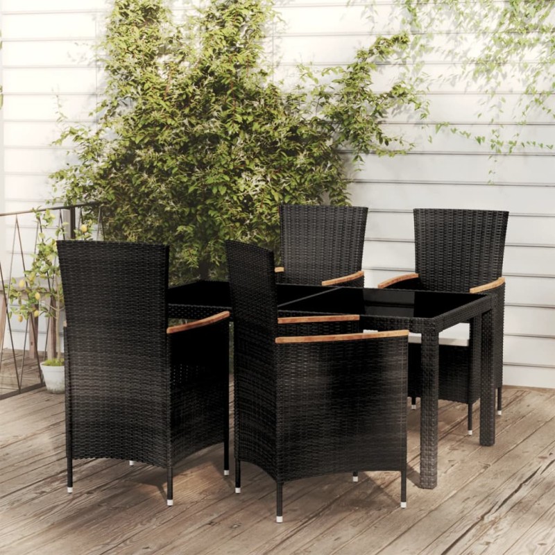 vidaXL Set Mobili da Giardino 5 pz con Cuscini in Polyrattan Nero vidaXL Set Mobili da Giardino 5 pz con Cuscini in Polyrattan Nero