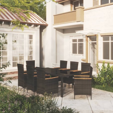 vidaXL Set Mobili da Giardino 9 pz con Cuscini in Polyrattan Nero