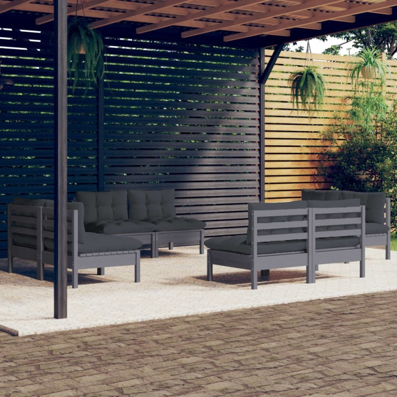vidaXL Set Divani da Giardino 8 pz con Cuscini Antracite Legno di Pino