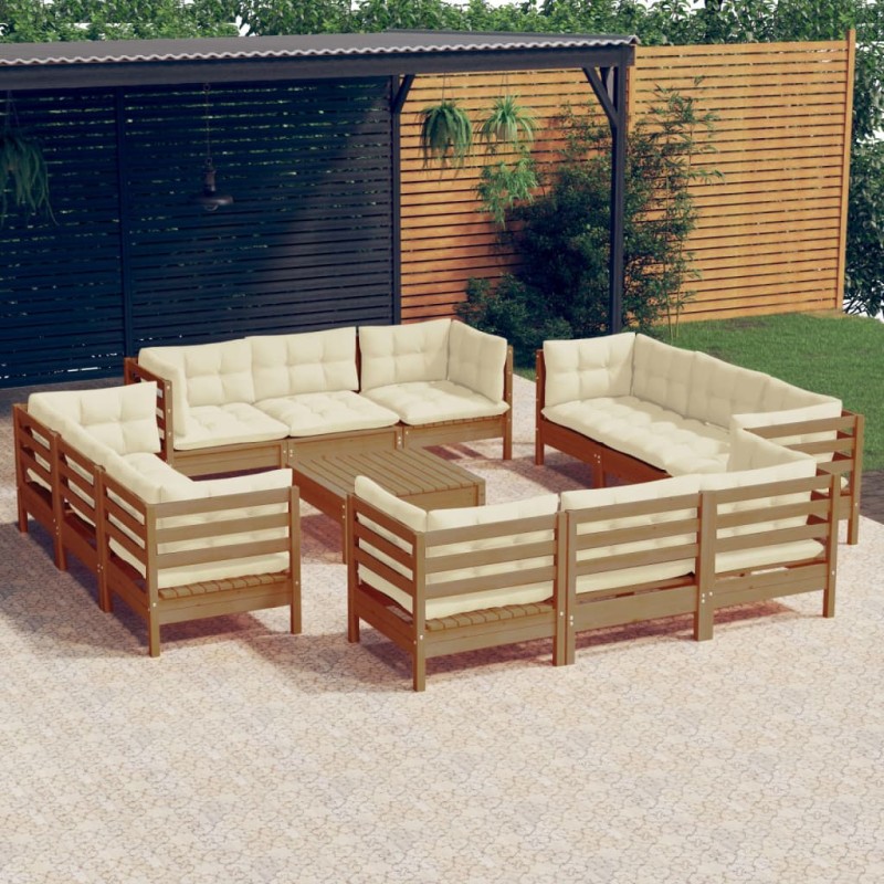 vidaXL Set Divani da Giardino 13 pz con Cuscini Crema in Legno di Pino vidaXL Set Divani da Giardino 13 pz con Cuscini Crema in Legno di Pino