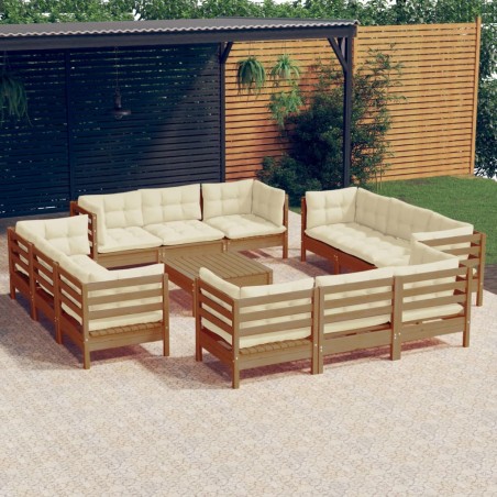 vidaXL Set Divani da Giardino 13 pz con Cuscini Crema in Legno di Pino