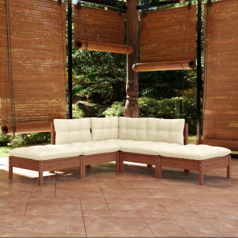 vidaXL Set Divani da Giardino 5 pz con Cuscini Miele Legno di Pino vidaXL Set Divani da Giardino 5 pz con Cuscini Miele Legno di Pino