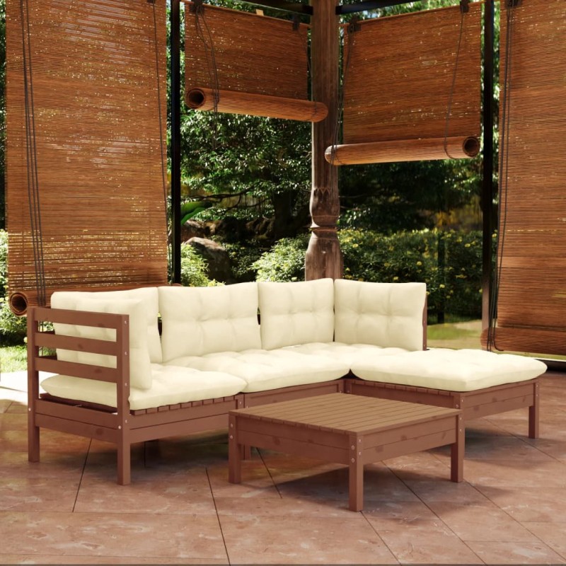 vidaXL Set Divani da Giardino 5 pz con Cuscini Miele Legno di Pino vidaXL Set Divani da Giardino 5 pz con Cuscini Miele Legno di Pino