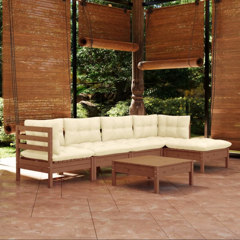 vidaXL Set Divani da Giardino 6 pz con Cuscini Miele Legno di Pino vidaXL Set Divani da Giardino 6 pz con Cuscini Miele Legno di Pino