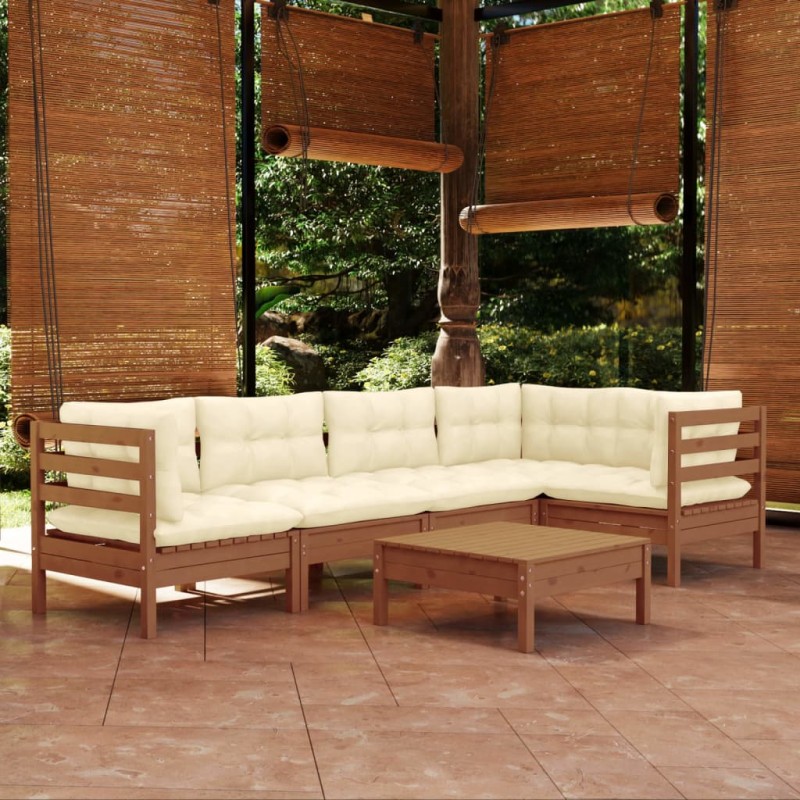 vidaXL Set Divani da Giardino 6 pz con Cuscini Miele Legno di Pino vidaXL Set Divani da Giardino 6 pz con Cuscini Miele Legno di Pino