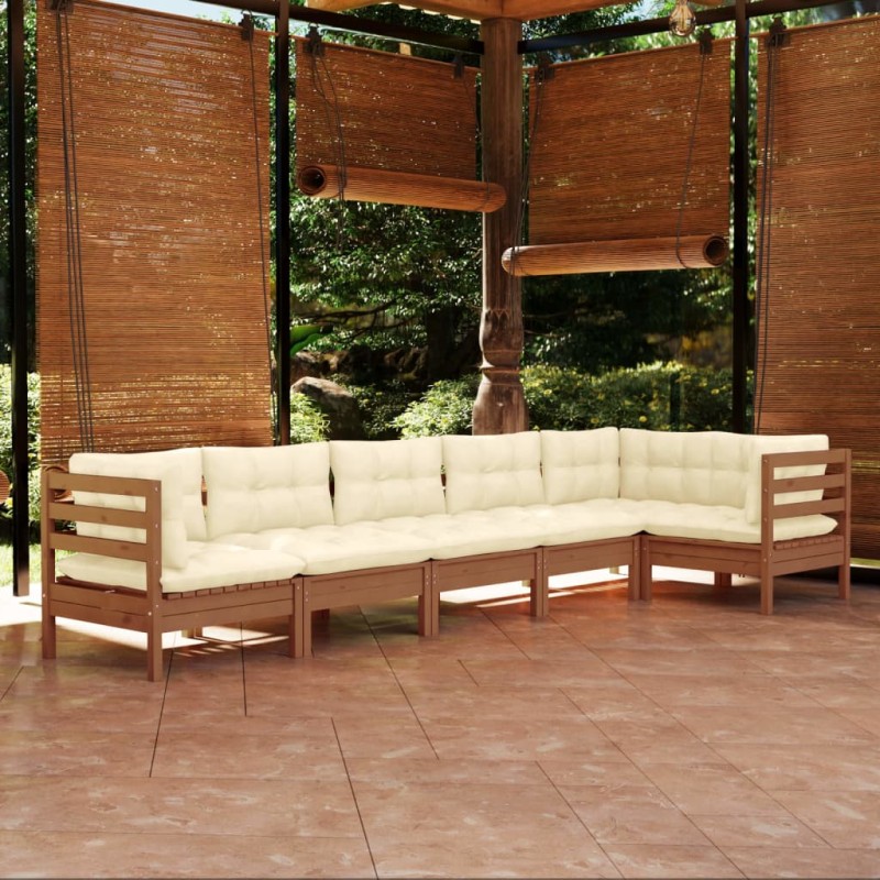 vidaXL Set Divani da Giardino 6 pz con Cuscini Miele Legno di Pino vidaXL Set Divani da Giardino 6 pz con Cuscini Miele Legno di Pino