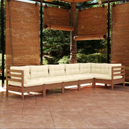 vidaXL Set Divani da Giardino 6 pz con Cuscini Miele Legno di Pino