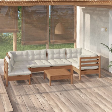 vidaXL Set Divani da Giardino 7 pz con Cuscini Miele Legno di Pino