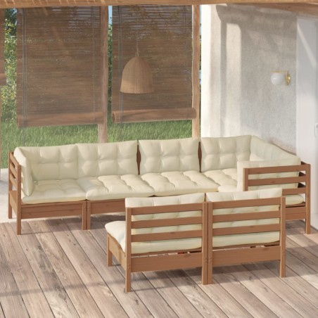 vidaXL Set Divani da Giardino 7 pz con Cuscini Miele Legno di Pino