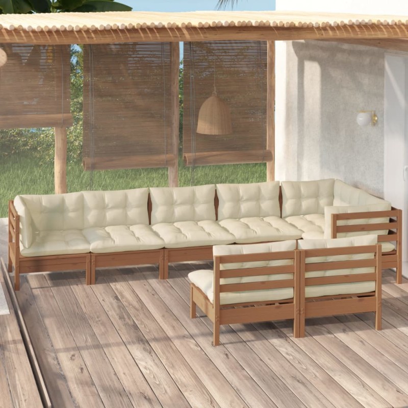 vidaXL Set Divani da Giardino 8 pz con Cuscini Miele Legno di Pino vidaXL Set Divani da Giardino 8 pz con Cuscini Miele Legno di Pino