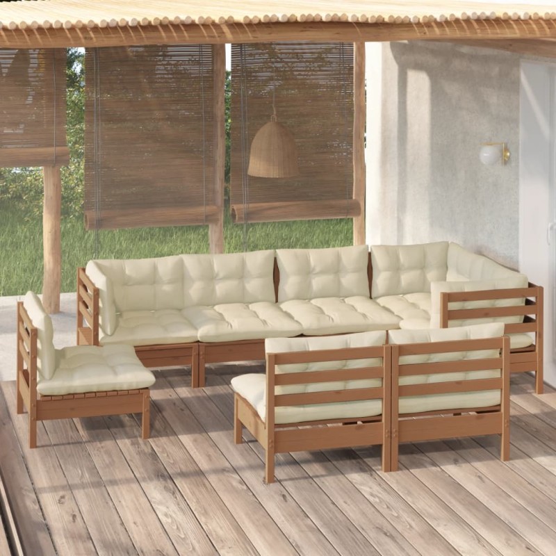 vidaXL Set Divani da Giardino 8 pz con Cuscini Miele Legno di Pino vidaXL Set Divani da Giardino 8 pz con Cuscini Miele Legno di Pino