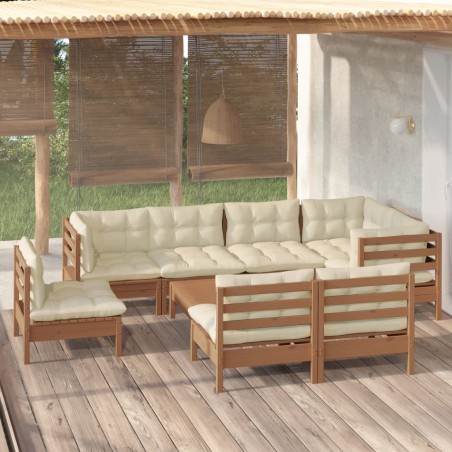 vidaXL Set Divani da Giardino 9 pz con Cuscini Miele Legno di Pino
