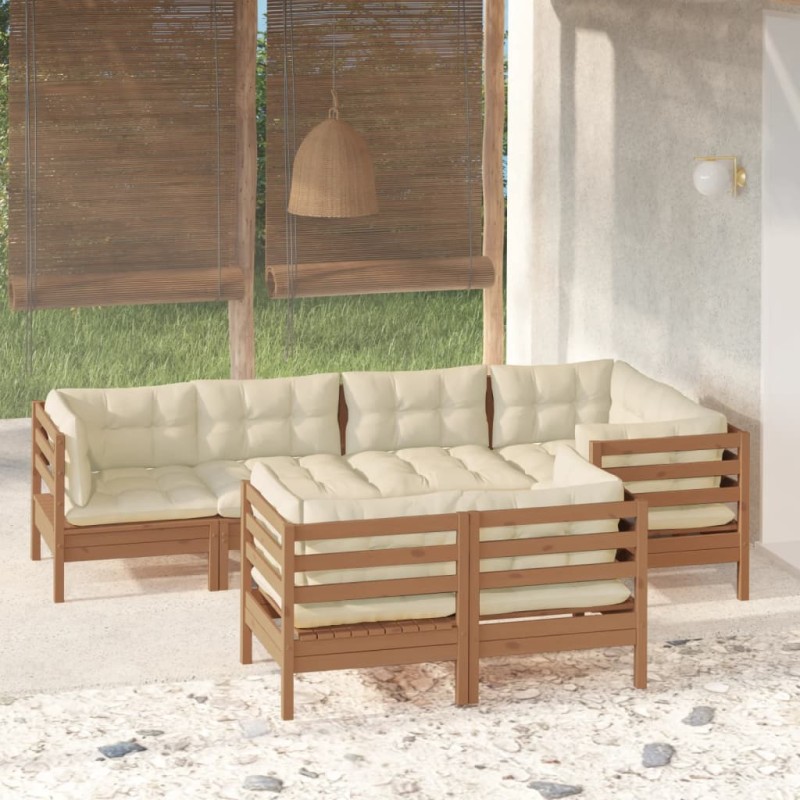 vidaXL Set Divani da Giardino 7 pz con Cuscini Miele in Legno di Pino vidaXL Set Divani da Giardino 7 pz con Cuscini Miele in Legno di Pino