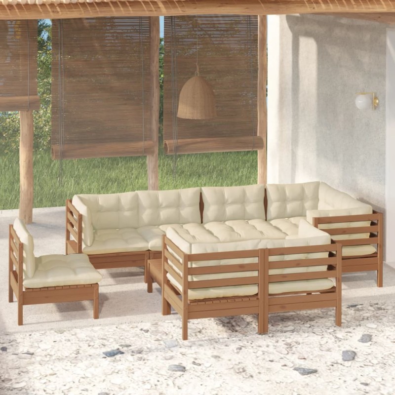 vidaXL Set Divani da Giardino 9 pz con Cuscini Miele Legno di Pino vidaXL Set Divani da Giardino 9 pz con Cuscini Miele Legno di Pino