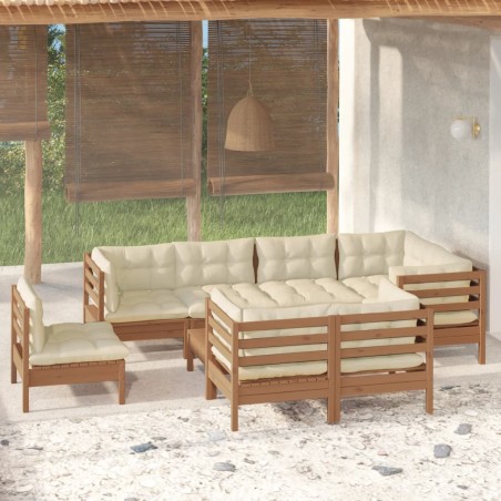 vidaXL Set Divani da Giardino 9 pz con Cuscini Miele Legno di Pino