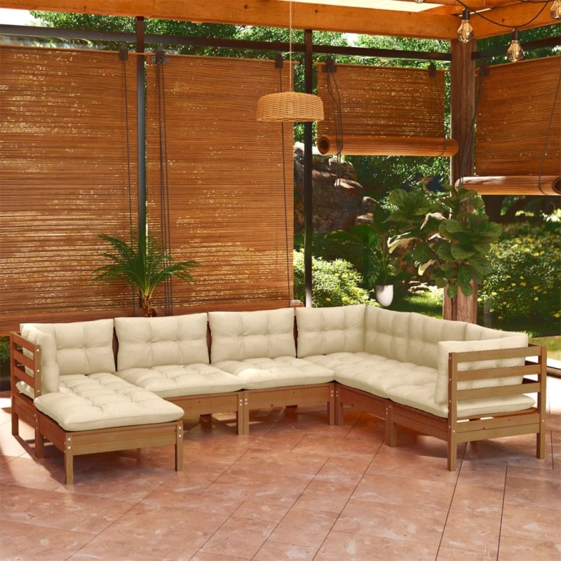 vidaXL Set Divani da Giardino 7 pz con Cuscini Miele Legno di Pino vidaXL Set Divani da Giardino 7 pz con Cuscini Miele Legno di Pino