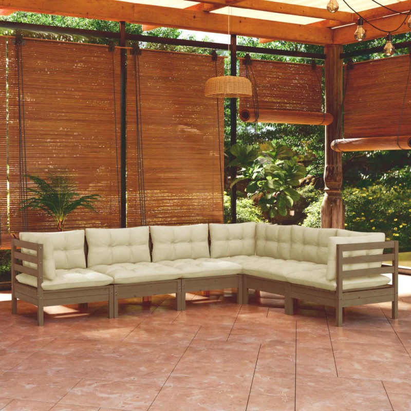 vidaXL Set Divani da Giardino 6 pz con Cuscini Miele Legno di Pino vidaXL Set Divani da Giardino 6 pz con Cuscini Miele Legno di Pino