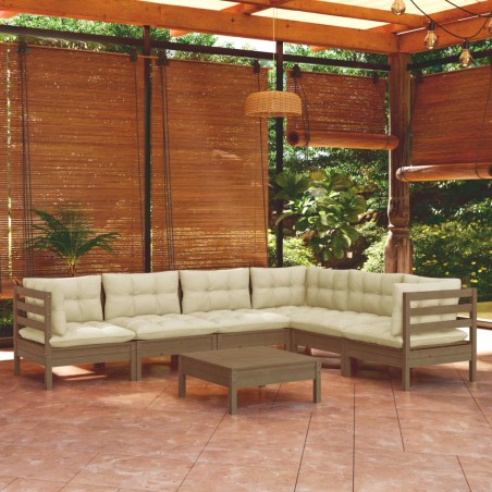 vidaXL Set Divani da Giardino 7 pz con Cuscini Miele Legno di Pino