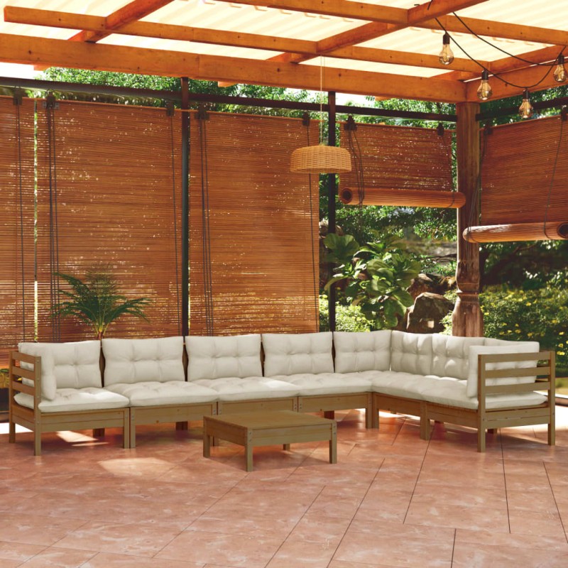 vidaXL Set Divani da Giardino 8 pz con Cuscini Miele Legno di Pino vidaXL Set Divani da Giardino 8 pz con Cuscini Miele Legno di Pino