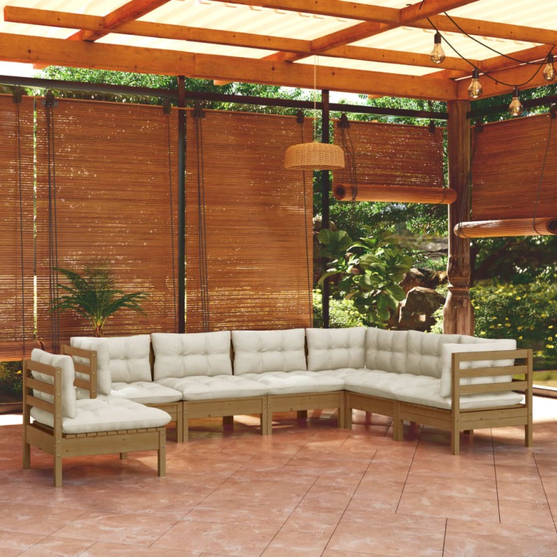 vidaXL Set Divani da Giardino 7 pz con Cuscini Miele Legno di Pino vidaXL Set Divani da Giardino 7 pz con Cuscini Miele Legno di Pino