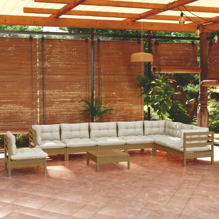 vidaXL Set Divani da Giardino 9 pz con Cuscini Miele Legno di Pino