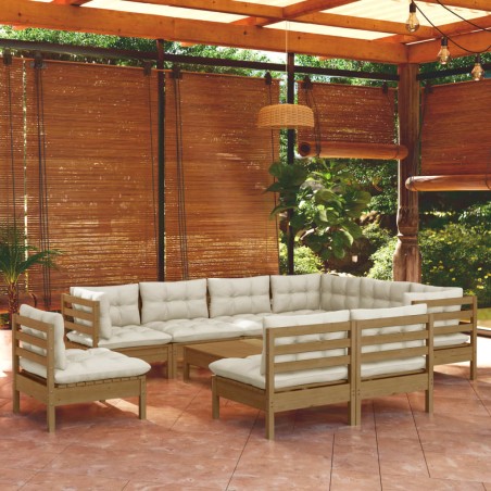 vidaXL Set Divani da Giardino 10 pz con Cuscini Miele Legno di Pino
