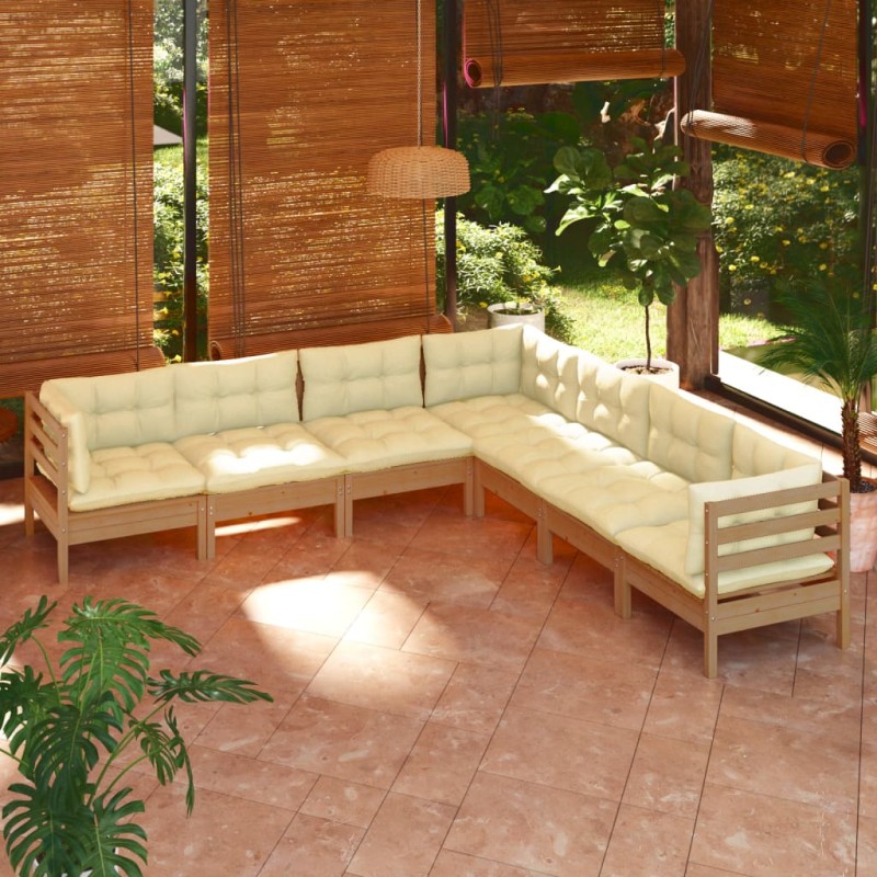 vidaXL Set Divani da Giardino 7 pz con Cuscini Miele Legno di Pino vidaXL Set Divani da Giardino 7 pz con Cuscini Miele Legno di Pino