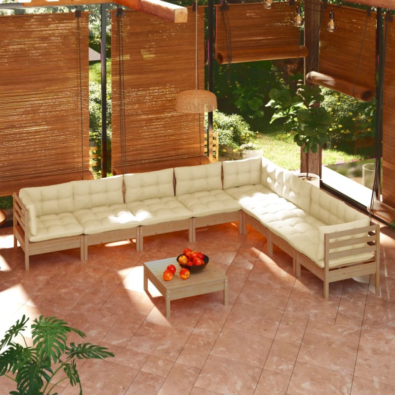 vidaXL Set Divani da Giardino 9 pz con Cuscini Miele Legno di Pino vidaXL Set Divani da Giardino 9 pz con Cuscini Miele Legno di Pino