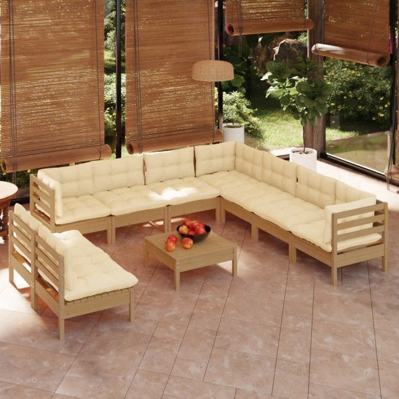 vidaXL Set Divani da Giardino 10 pz con Cuscini Miele Legno di Pino vidaXL Set Divani da Giardino 10 pz con Cuscini Miele Legno di Pino