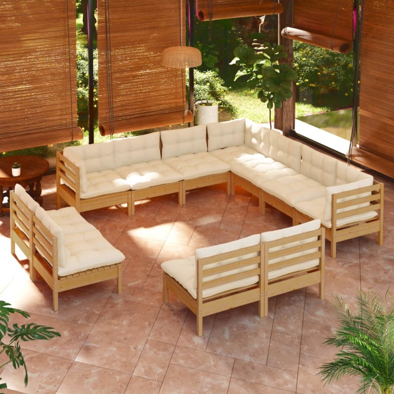 vidaXL Set Divani da Giardino 11 pz con Cuscini Miele Legno di Pino vidaXL Set Divani da Giardino 11 pz con Cuscini Miele Legno di Pino