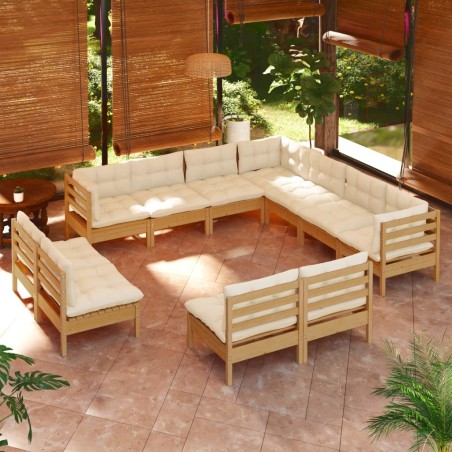 vidaXL Set Divani da Giardino 11 pz con Cuscini Miele Legno di Pino