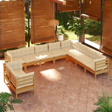 vidaXL Set Divani da Giardino 10 pz con Cuscini Miele Legno di Pino