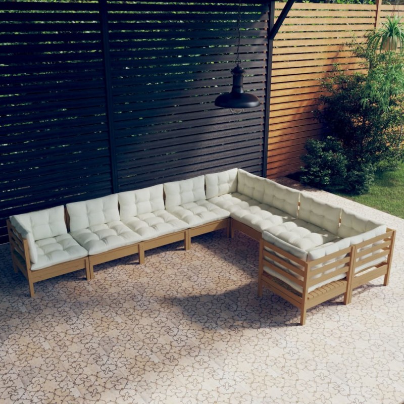 vidaXL Set Divani da Giardino 9 pz con Cuscini Miele Legno di Pino vidaXL Set Divani da Giardino 9 pz con Cuscini Miele Legno di Pino