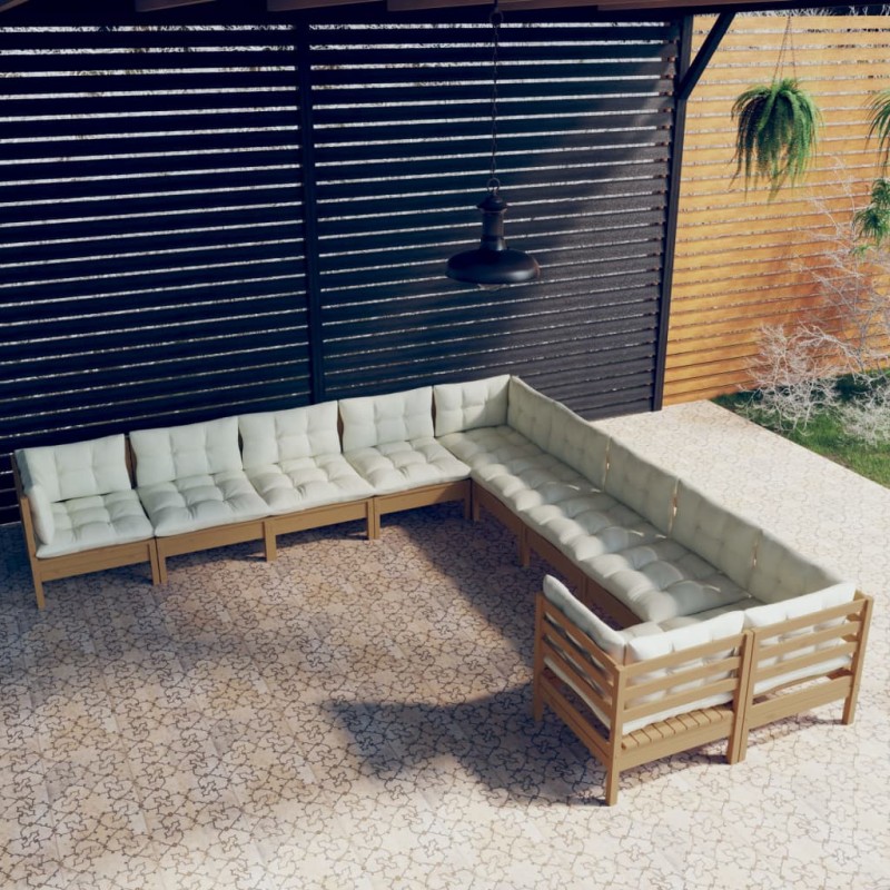 vidaXL Set Divani da Giardino 10 pz con Cuscini Miele Legno di Pino vidaXL Set Divani da Giardino 10 pz con Cuscini Miele Legno di Pino