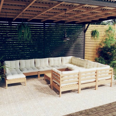 vidaXL Set Divani da Giardino 12 pz con Cuscini Legno di Pino Miele